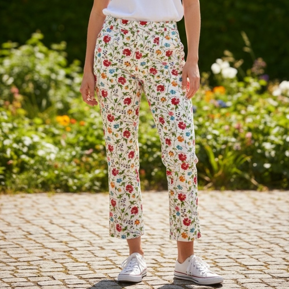 Swedish HasBeens Floral Denim Pleat Pants